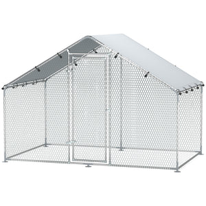 Metal Chicken Coop, 9.8 x 5.6 FT Walk-in Chicken Run with Cover, Lockable Door, Outdoor Poultry Cage for 5-8 Chickens
