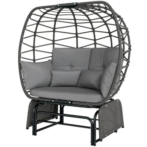 Double Outdoor Glider Egg Chair, Outdoor Loveseat Glider with Cushions and Pillows, Dark Grey