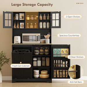 Kitchen Pantry Cabinet with Charging Station, 7 Gallon Trash Can Cabinet – view 4