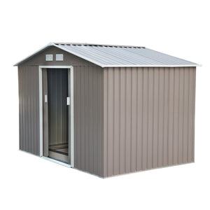 9'x6.3'Garden Storage Outdoor Shed w/ Floor Foundation Outdoor Yard Metal Tool Storage House Grey White