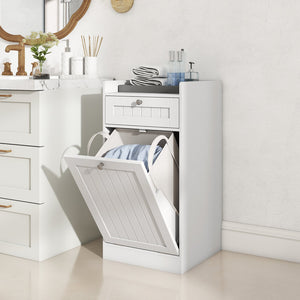 Tilt-Out Laundry Hamper Cabinet with Drawer and Removable Laundry Bag-White view 2