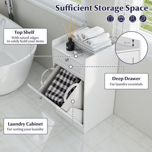 Tilt-Out Laundry Hamper Cabinet with Drawer and Removable Laundry Bag-White view 7