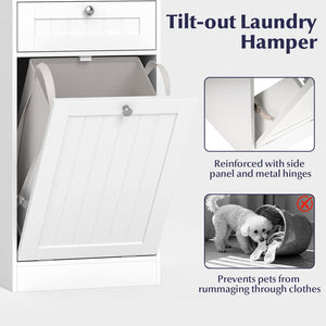 Tilt-Out Laundry Hamper Cabinet with Drawer and Removable Laundry Bag-White view 9