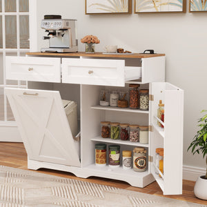 Tilt Out Trash Can Cabinet with Outlets and Adjustable Shelf-White view 3