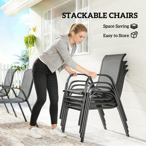 7 Pieces Outdoor Dining Set for 6, Patio Furniture Set with Rectangular Patio Table and Stackable Chairs, Light Grey