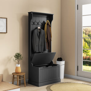 4-In-1 Hall Tree with Coat Rack, Top Shelf, Shoe Storage and Bench Seat, Entryway Bench with 4 Hooks