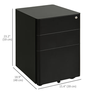 Metal Filing Cabinet 3 Drawer, Mobile Office Cabinet with Wheels for Legal, Letter, A4 File, Black