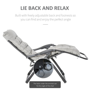 Reclining Zero Gravity Chair with Adjustable Backrest, Folding Garden Sun Lounger, Outdoor Recliner with Removable Cushion and Headrest, Light Grey