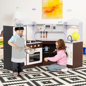 Toddler Kitchen Playset with Ice Maker Microwave Oven Sink and Washing Machine for Kids 3+ Years Old view 2