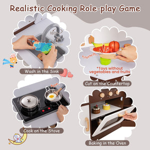 Toddler Kitchen Playset with Ice Maker Microwave Oven Sink and Washing Machine for Kids 3+ Years Old view 7