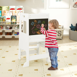 Toddler Kitchen Step Stool with Activity Chalkboard and Adjustable Height-White view 2