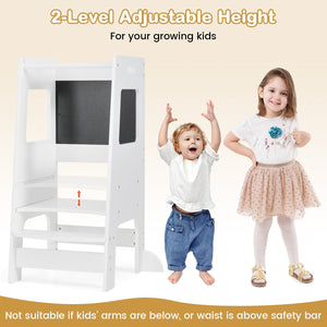 Toddler Kitchen Step Stool with Activity Chalkboard and Adjustable Height-White view 5