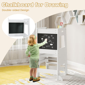Toddler Kitchen Step Stool with Activity Chalkboard and Adjustable Height-White view 6