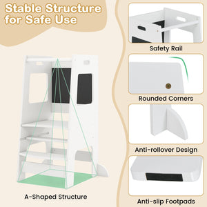 Toddler Kitchen Step Stool with Activity Chalkboard and Adjustable Height-White view 7