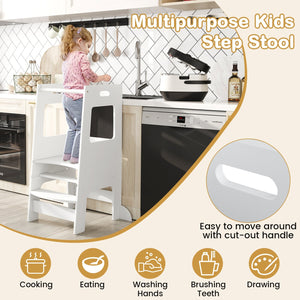 Toddler Kitchen Step Stool with Activity Chalkboard and Adjustable Height-White view 9