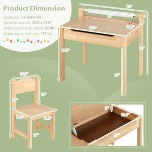 Toddler Multifunctional Activity Table and Chair Set with Paper Roll Holder-Natural view 4