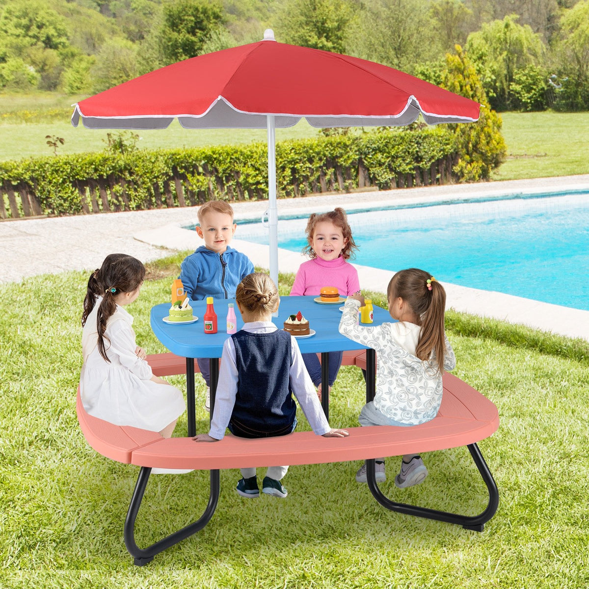 Toddler Outdoor Activity Table with Adjustable and Collapsible Umbrella-Blue view 2