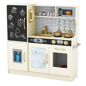 Toddler Pretend Play Kitchen for Boys and Girls 3-6 Years Old-Cream White view 3