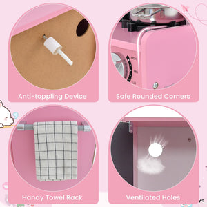 Toddler Pretend Play Kitchen for Boys and Girls 3-6 Years Old-Pink view 7