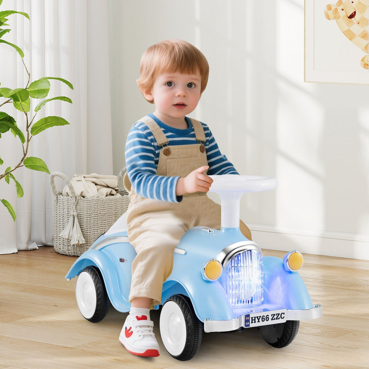 Toddler Ride on Toy Classic Sliding Car with Horn and LED Headlight-Blue view 2