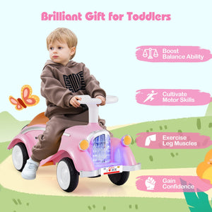Toddler Ride on Toy Classic Sliding Car with Horn and LED Headlight-Pink view 6