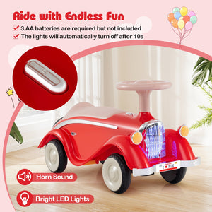 Toddler Ride on Toy Classic Sliding Car with Horn and LED Headlight-Red view 7
