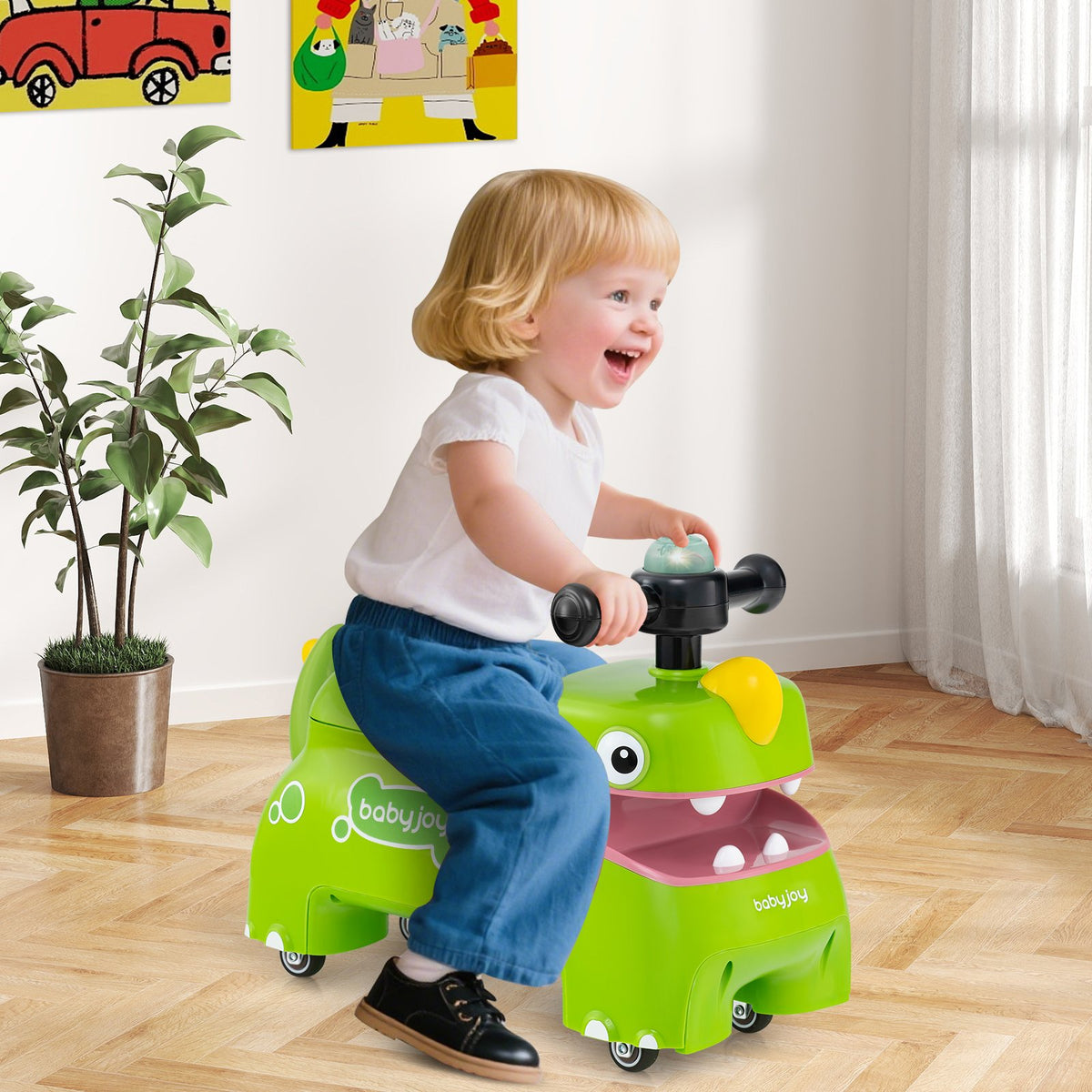 Toddler Ride on Toy Walking Sliding Car with Lights and Music-Green view 2