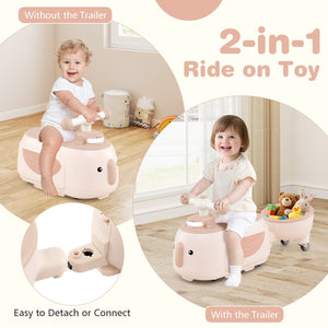 Toddler Ride on Toy with Trailer and Light Music-Beige view 7