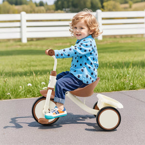 Toddler Tricycle Kids Trike with Adjustable Seat and Basket Aged 3-5 Years Old-Beige view 2
