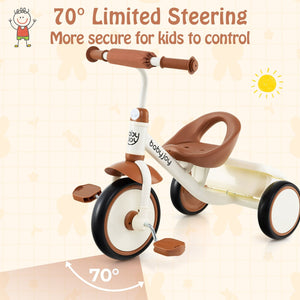 Toddler Tricycle Kids Trike with Adjustable Seat and Basket Aged 3-5 Years Old-Beige view 6