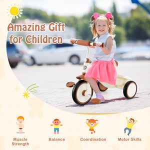 Toddler Tricycle Kids Trike with Adjustable Seat and Basket Aged 3-5 Years Old-Beige view 9