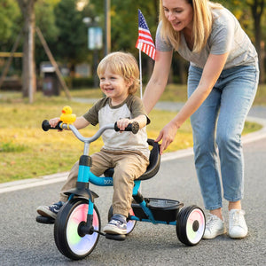 Toddler Tricycle with 3-Position Seat and Storage Basket for Kids-Blue view 2