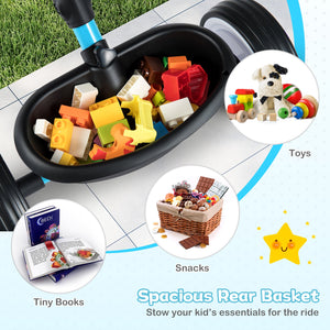 Toddler Tricycle with 3-Position Seat and Storage Basket for Kids-Blue view 6