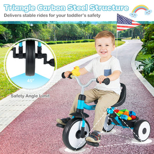 Toddler Tricycle with 3-Position Seat and Storage Basket for Kids-Blue view 9