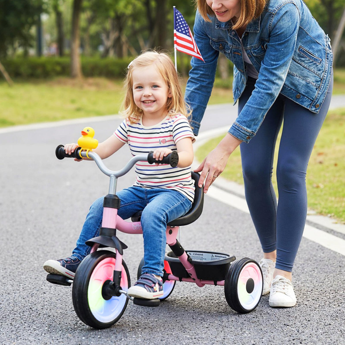Toddler Tricycle with 3-Position Seat and Storage Basket for Kids-Pink view 2