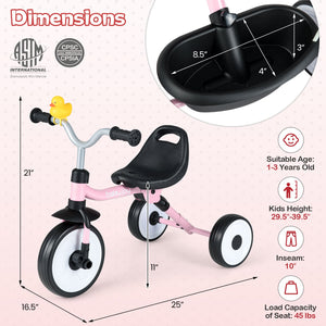 Toddler Tricycle with 3-Position Seat and Storage Basket for Kids-Pink view 4