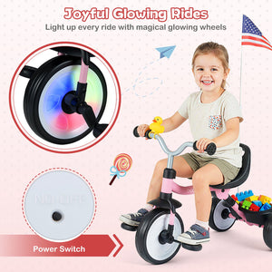 Toddler Tricycle with 3-Position Seat and Storage Basket for Kids-Pink view 7