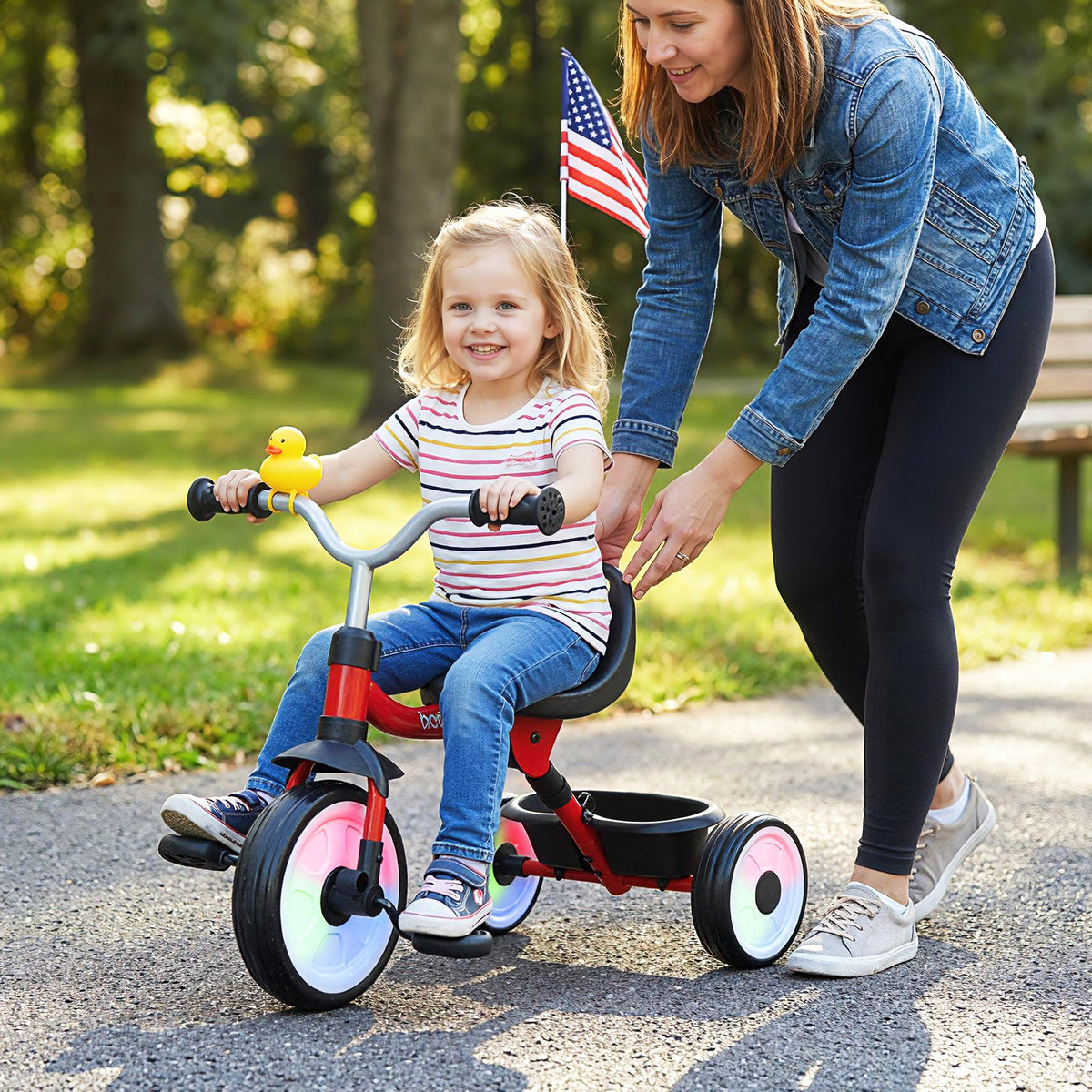 Toddler Tricycle with 3-Position Seat and Storage Basket for Kids-Red view 2