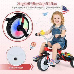 Toddler Tricycle with 3-Position Seat and Storage Basket for Kids-Red view 7