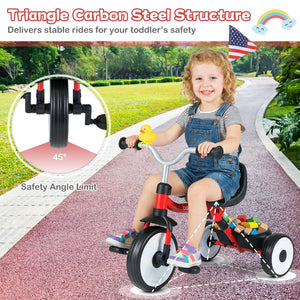 Toddler Tricycle with 3-Position Seat and Storage Basket for Kids-Red view 9
