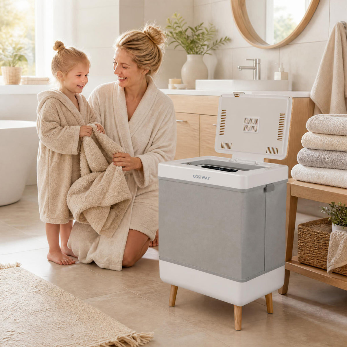 Towel Warmer Bucket with Foldable Design and Auto Shut Off for Bathroom-Natural view 2