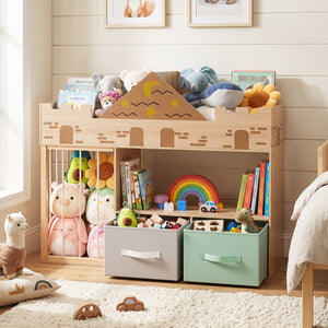 Toy Storage Organizer with Stuffed Animal Storage and Open Shelves-Natural view 2