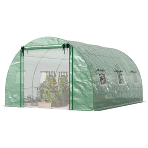 Walk-in Tunnel Greenhouse, Plant Hot House w/ Support Rods, Roll-up Mesh Door, Mesh Windows, 13'x9.8'x6.6'