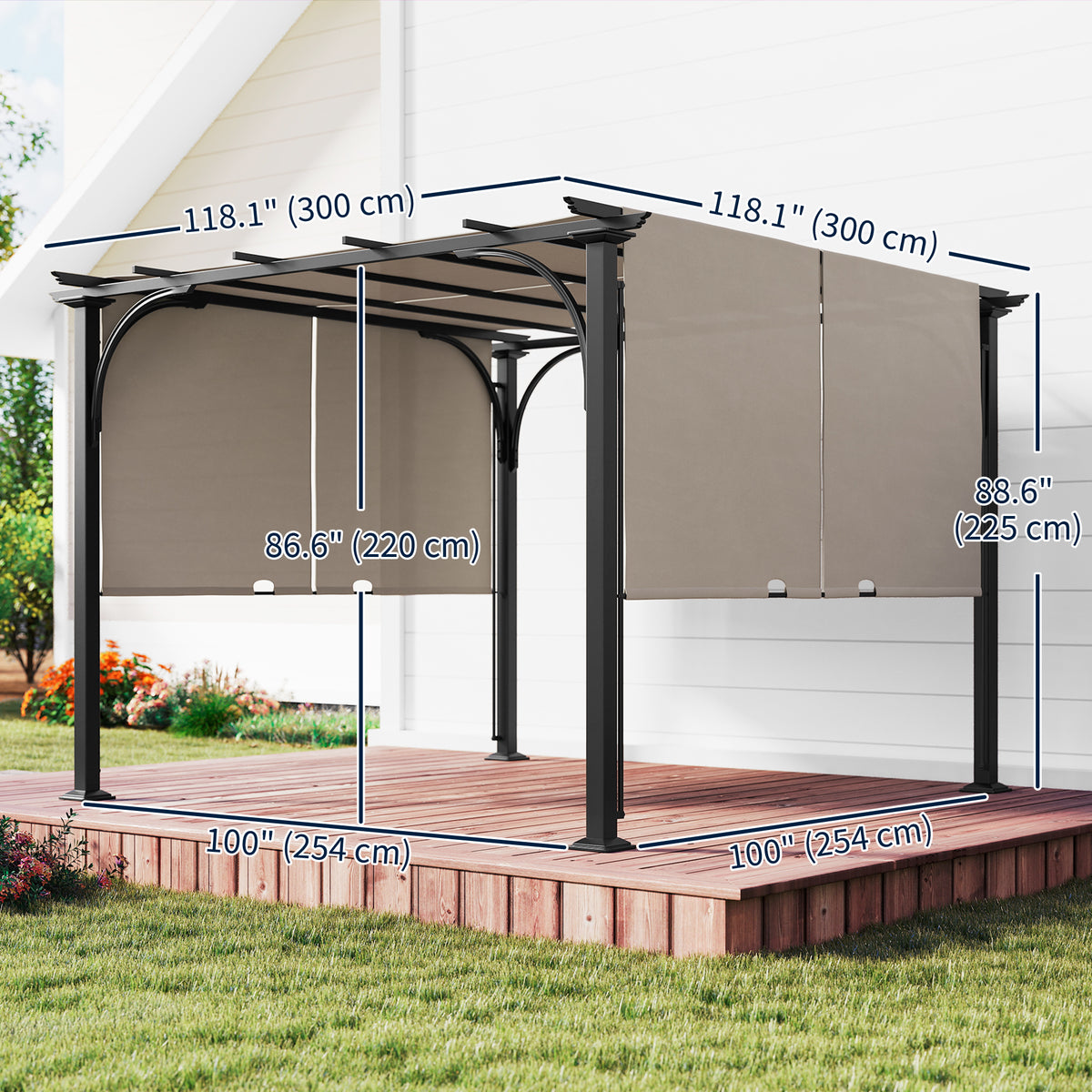 10' x 10' Outdoor Pergola Patio Gazebo Canopy Sun Shelter, Steel Frame, Beige – view 2