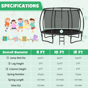 12FT ASTM Approved Recreational Trampoline with Ladder-Black view 4