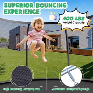 12FT ASTM Approved Recreational Trampoline with Ladder-Black view 6