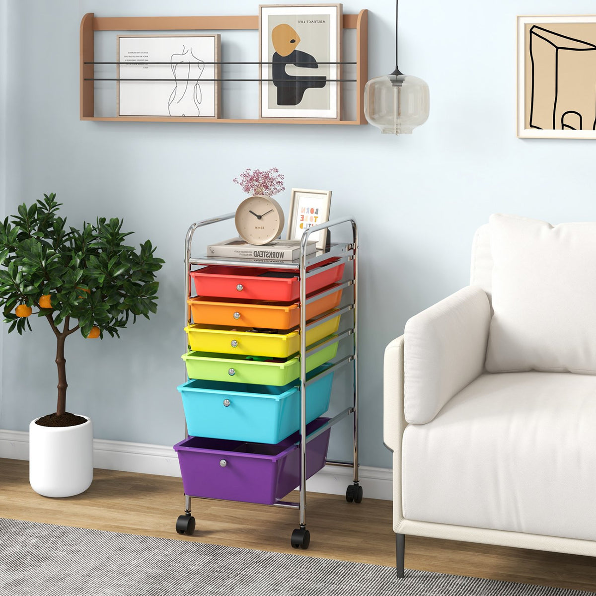 6 Drawers Rolling Storage Cart Organizer-Multicolor view 2