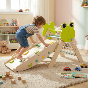 Triangle Climbing Set Foldable Jungle Gym with Arch Ramp and Climber-Green view 3