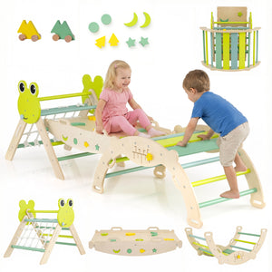 Triangle Climbing Set Foldable Jungle Gym with Arch Ramp and Climber-Green view 4