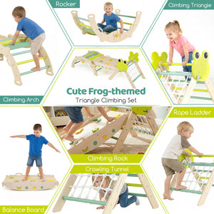 Triangle Climbing Set Foldable Jungle Gym with Arch Ramp and Climber-Green view 6